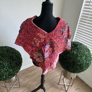Vintage Vibrant Pink and Red Geometric Poncho